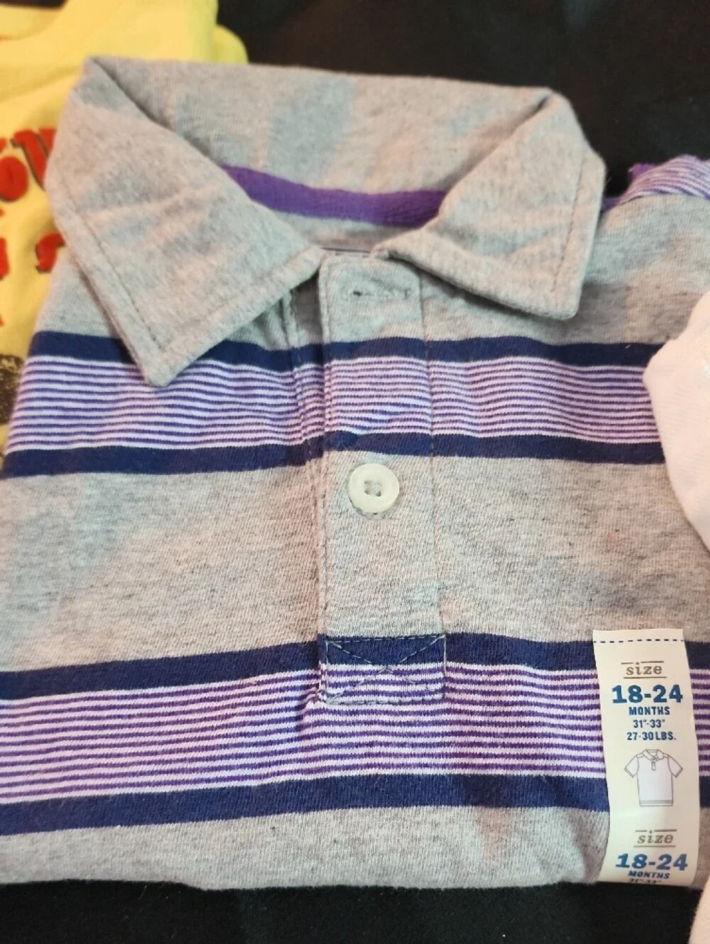 Old Navy White Kids Polo with Purple-Striped Polo & Yellow Graphic Tee Bundle